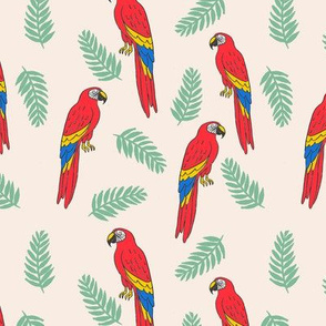 tropical bird // parrot macaw monstera palm leaf tropical fabric beige
