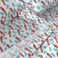 tropical bird // parrot macaw monstera palm leaf tropical fabric white red