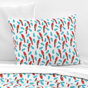 tropical bird // parrot macaw monstera palm leaf tropical fabric white red