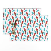 tropical bird // parrot macaw monstera palm leaf tropical fabric white red