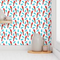 tropical bird // parrot macaw monstera palm leaf tropical fabric white red