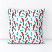 tropical bird // parrot macaw monstera palm leaf tropical fabric white red