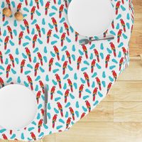 tropical bird // parrot macaw monstera palm leaf tropical fabric white red