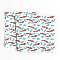 tropical bird // parrot macaw monstera palm leaf tropical fabric white red