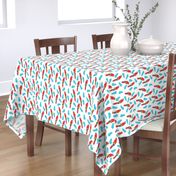 tropical bird // parrot macaw monstera palm leaf tropical fabric white red