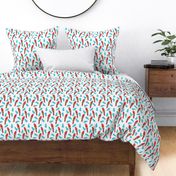 tropical bird // parrot macaw monstera palm leaf tropical fabric white red