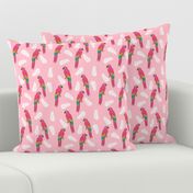 tropical bird // parrot macaw monstera palm leaf tropical fabric pink