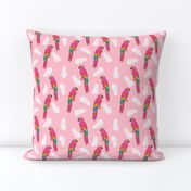 tropical bird // parrot macaw monstera palm leaf tropical fabric pink