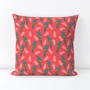 tropical bird // parrot macaw monstera palm leaf tropical fabric bright pink