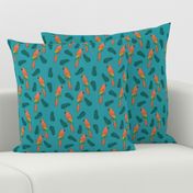 tropical bird // parrot macaw monstera palm leaf tropical fabric medium blue