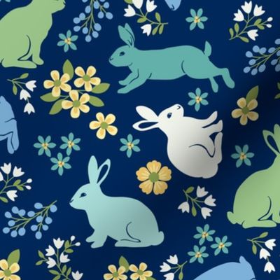 Springtime Bunnies on Blue