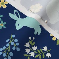 Springtime Bunnies on Blue