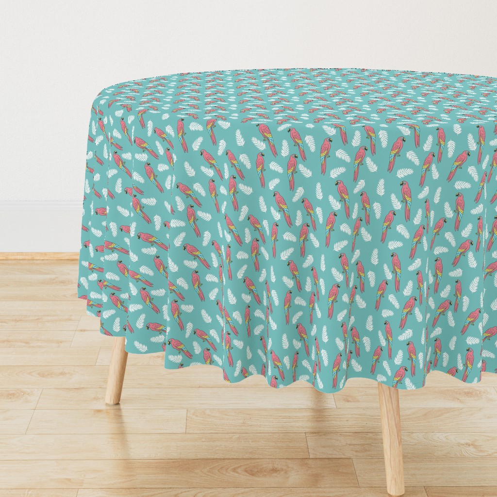 tropical bird // parrot macaw monstera palm leaf tropical fabric blue