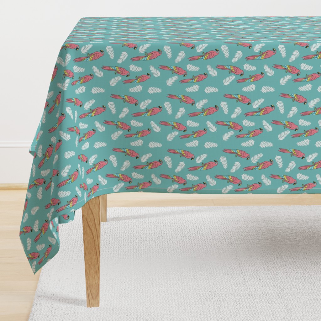 tropical bird // parrot macaw monstera palm leaf tropical fabric blue