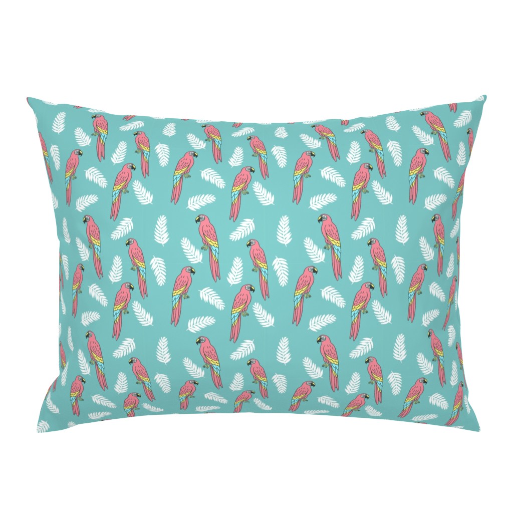 tropical bird // parrot macaw monstera palm leaf tropical fabric blue