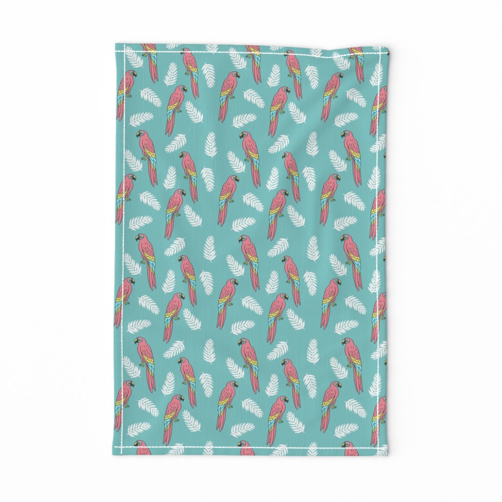 tropical bird // parrot macaw monstera palm leaf tropical fabric blue