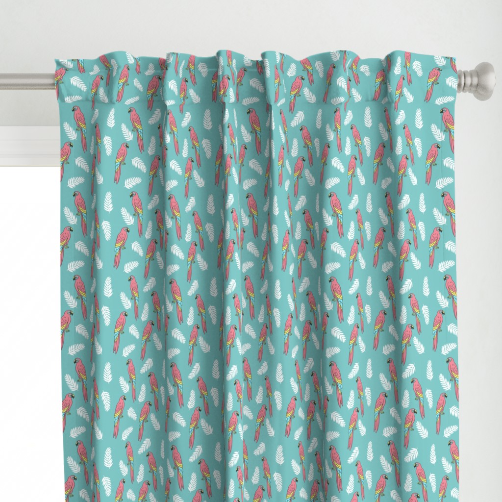 tropical bird // parrot macaw monstera palm leaf tropical fabric blue