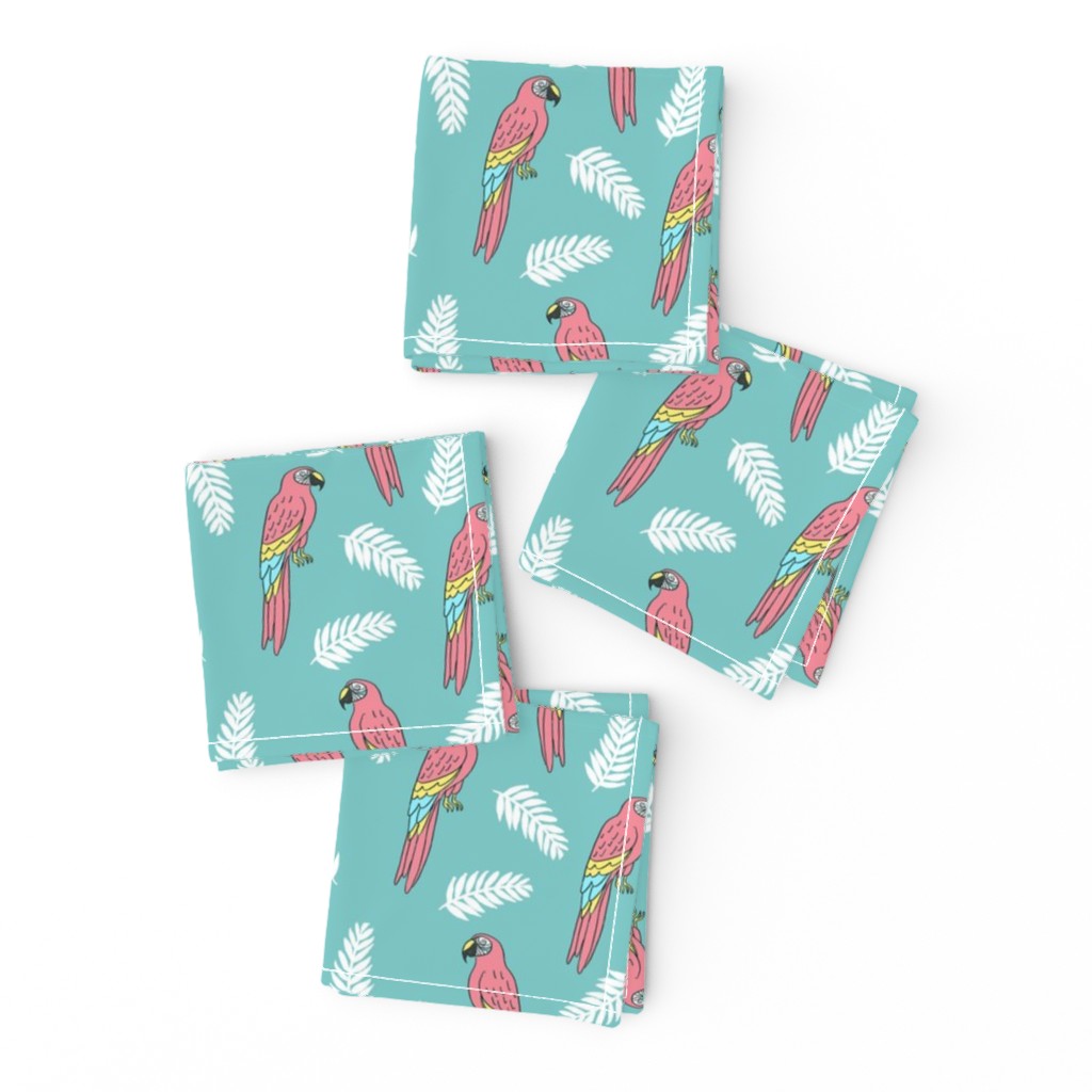 tropical bird // parrot macaw monstera palm leaf tropical fabric blue