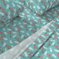 tropical bird // parrot macaw monstera palm leaf tropical fabric blue