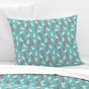 tropical bird // parrot macaw monstera palm leaf tropical fabric blue