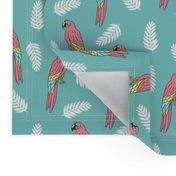 tropical bird // parrot macaw monstera palm leaf tropical fabric blue