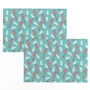 tropical bird // parrot macaw monstera palm leaf tropical fabric blue