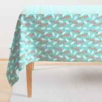 tropical bird // parrot macaw monstera palm leaf tropical fabric blue