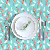 tropical bird // parrot macaw monstera palm leaf tropical fabric blue