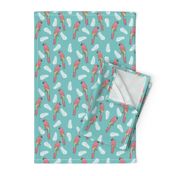 tropical bird // parrot macaw monstera palm leaf tropical fabric blue