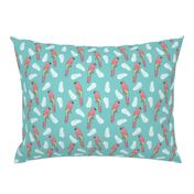 tropical bird // parrot macaw monstera palm leaf tropical fabric blue