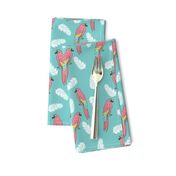 tropical bird // parrot macaw monstera palm leaf tropical fabric blue