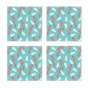 tropical bird // parrot macaw monstera palm leaf tropical fabric blue