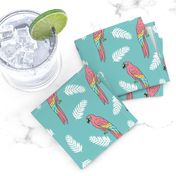 tropical bird // parrot macaw monstera palm leaf tropical fabric blue