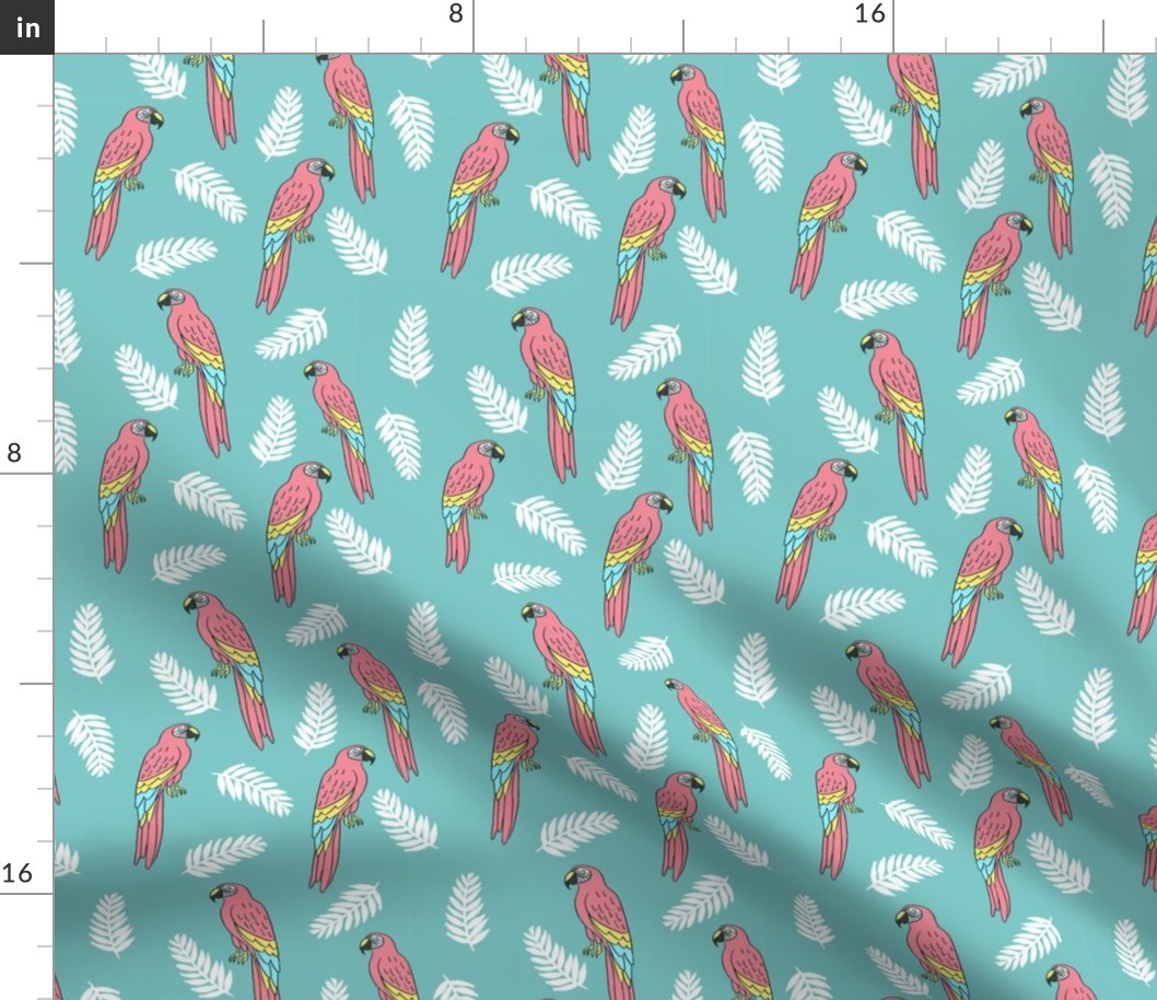 tropical bird // parrot macaw monstera palm leaf tropical fabric blue