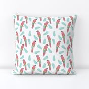 tropical bird // parrot macaw monstera palm leaf tropical fabric white blue
