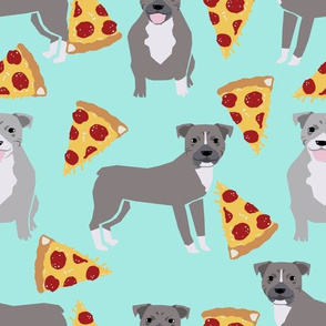 pitbull fabric - blue pitty pizza fabric - cute dogs and pizzas fabric - aqua