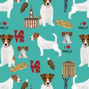 Jack Russell dog in Philadelphia fabric - cute jack russell loves philly fabric