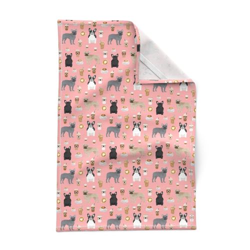 frenchie fabric - dogs and coffees french bulldogs dog fabric - pink