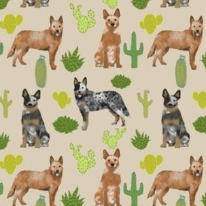 australian cattle dog fabric blue and red heelers cactus fabric - sand (smaller)