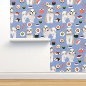 shih tzu dog fabric - cute dogs and sushi fabric - periwinkle