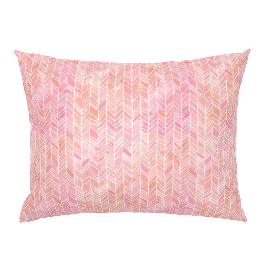 Pink + Peach Watercolor Chevron Herringbone