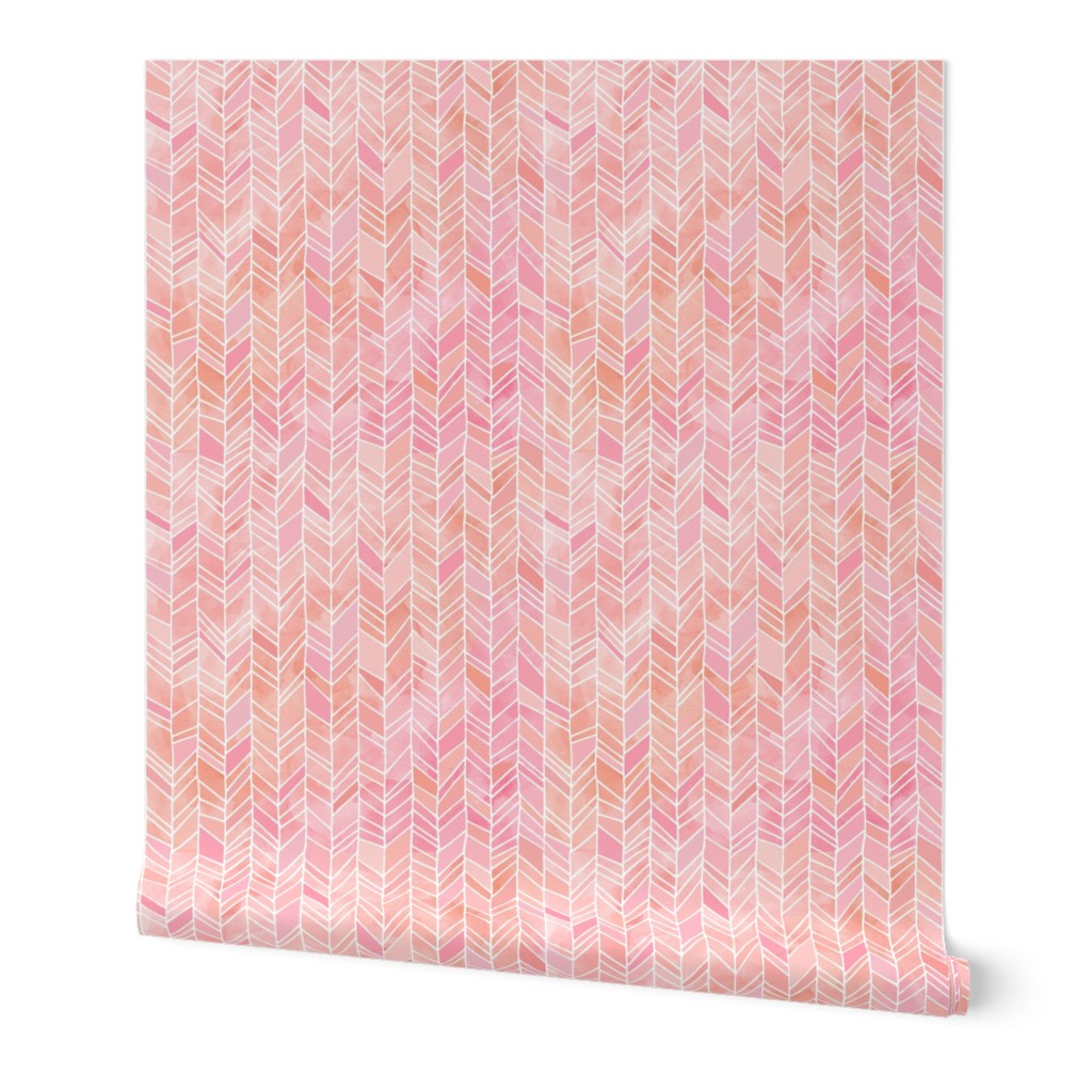 Pink + Peach Watercolor Chevron Herringbone