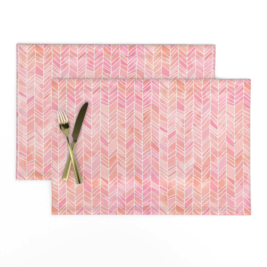 Pink + Peach Watercolor Chevron Herringbone