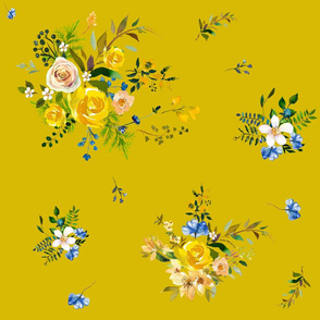 21" Bohemian Spring Fox Florals - Mustard Yellow
