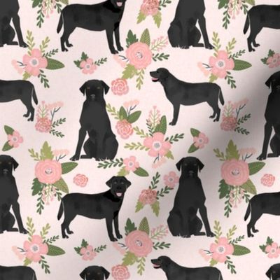 Black Lab labrador retriever dog pet quilt d floral dog breed quilt fabric