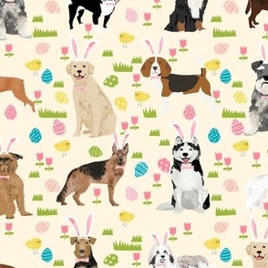 dogs easter fabric - cute spring pastel dogs and easter eggs design - light