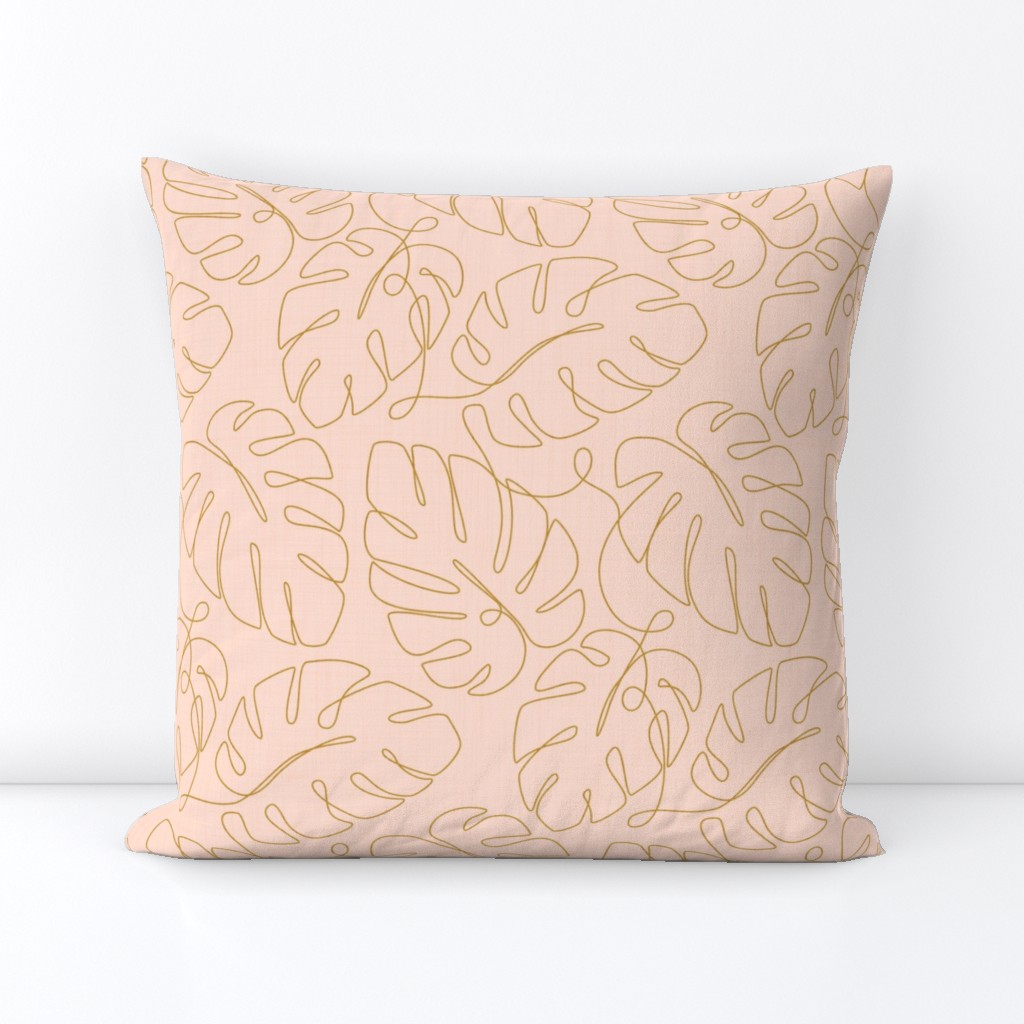 Monstera Continuous Line - Pale Peach and Gold