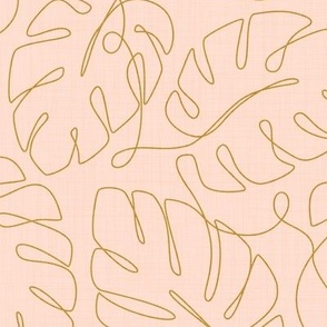 Monstera Continuous Line - Pale Peach and Gold