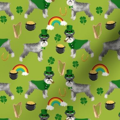 schnauzer leprechaun fabric - dog st patricks day rainbow pot of gold design - lime