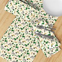 
schnauzer leprechaun fabric - dog st patricks day rainbow pot of gold design - cream
